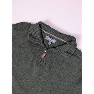 Bonobos Sweater Mens L Slim Fit 100% Lambswool Mock Neck 1/4 Zip Green Tall
